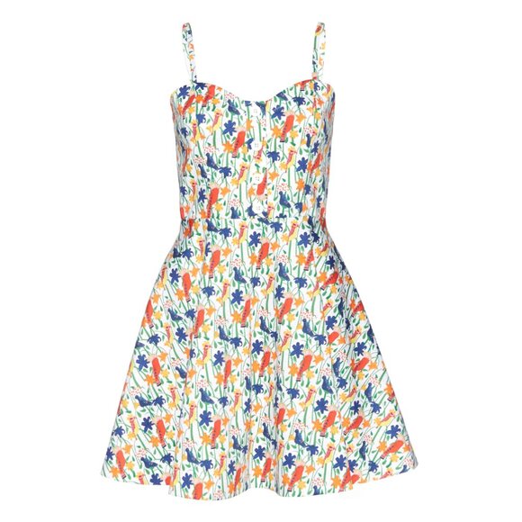 New! Alice + Olivia Nella Button Front Bird Print Mini Summer Dress ~ Size 8 - Picture 1 of 10